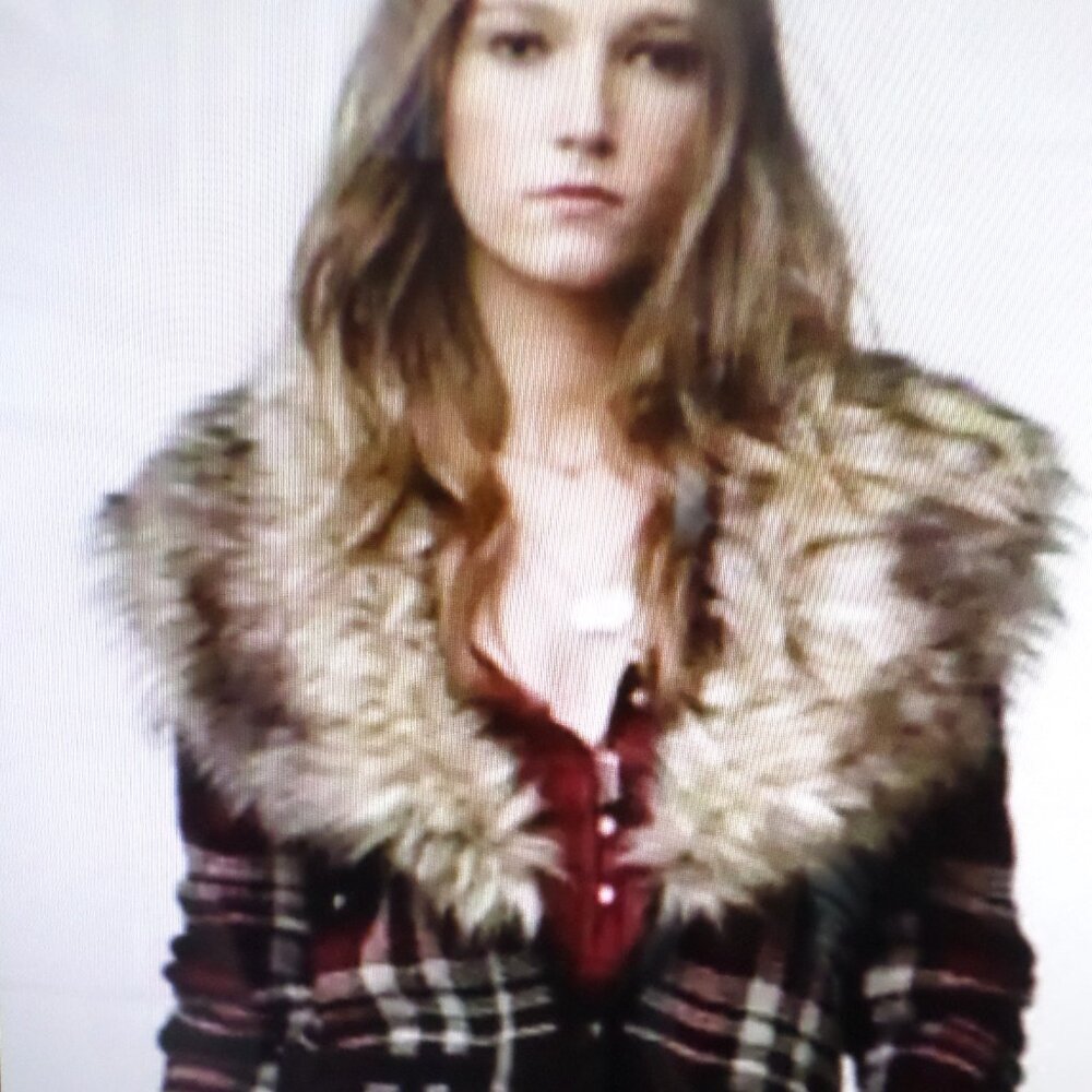 Denim & Supply Womens Plaid Cardigan Wool Sweater Faux Fur Trim Removable Collar